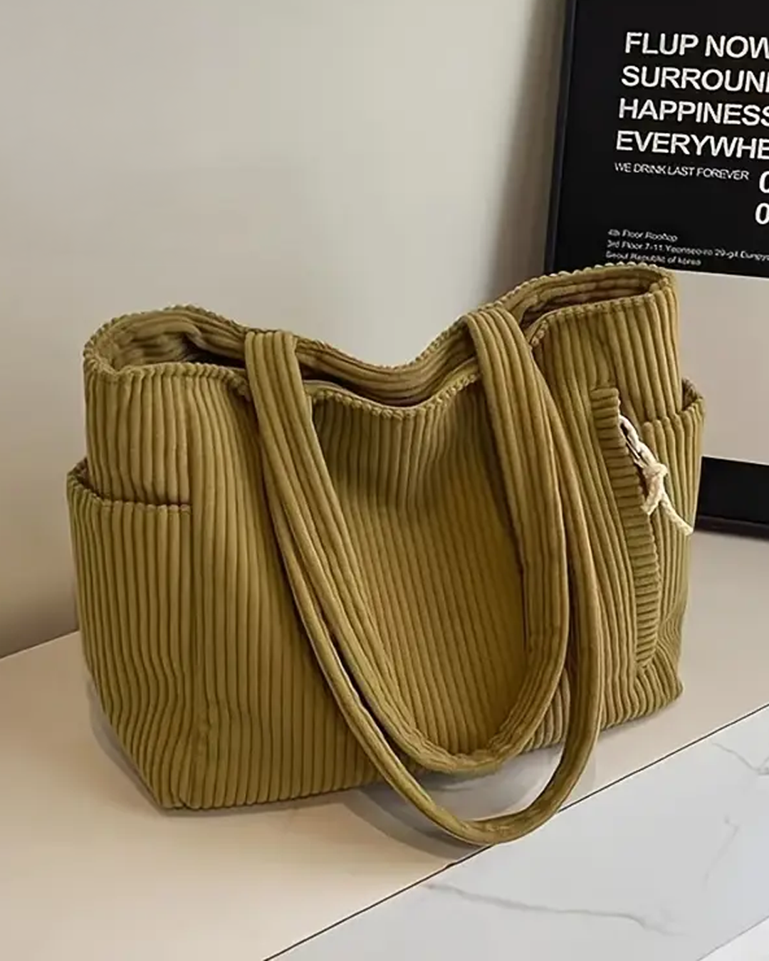 Kaja | Prążkowana torba typu tote ze ściągaczem